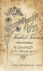 Magyarország, Budapest I., Hunyadi János (Albrecht) út 9. Kaukal Ferenc fényképész., 1911, Kameniczky Attila, műterem, fényképész, hátlap, Budapest, Fortepan #85758