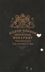 Magyarország, Budapest VI., Nagymező utca 6., Kiszer Nándor fényképészeti műterme., 1900, Kameniczky Attila, műterem, fényképész, hátlap, Budapest, Fortepan #85761