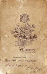 Hungary, Budapest VI., Király utca 30. Schnitzer Gyula fényképészeti és festészeti műintézete., 1907, Kameniczky Attila, studio, photographer, verso, Budapest, Fortepan #85771