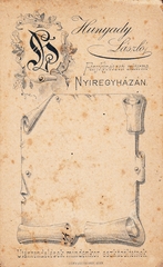 Magyarország, Nyíregyháza, Hunyady László fényképészeti műterme., 1920, Kiss László Tibor, műterem, fényképész, hátlap, Fortepan #85777