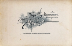 Szlovákia, Besztercebánya, Kossuth Lajos utca 84., Alpár Henrik fényképészeti és festészeti műterme., 1912, Schermann Ákos, műterem, fényképész, hátlap, Fortepan #85798