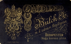 Magyarország, Budapest V., Hercegprimás (Nagy korona) utca, Bülch Ágost fényképész., 1900, Schermann Ákos, műterem, fényképész, hátlap, Budapest, Fortepan #85801