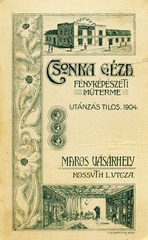 Románia,Erdély, Marosvásárhely, Kossuth Lajos utca, Csonka Géza fényképészeti műterme., 1904, Schermann Ákos, műterem, fényképész, hátlap, Fortepan #85803