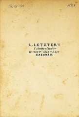 Szlovákia, Kassa, L. Letzter fényképész., 1900, Schermann Ákos, műterem, fényképész, hátlap, Fortepan #85823