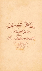 Magyarország, Székesfehérvár, Schmidt Vilmos fényképész., 1904, Székesfehérvár Városi Képtár, műterem, fényképész, hátlap, Fortepan #85857