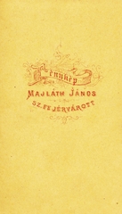 Magyarország, Székesfehérvár, Majláth János fényképész., 1900, Székesfehérvár Városi Képtár, műterem, fényképész, hátlap, Fortepan #85864