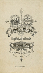 Magyarország, Székesfehérvár, Kórház utca 3., Schmidt és Majláth fényképészeti műterme., 1900, Székesfehérvár Városi Képtár, műterem, fényképész, hátlap, Fortepan #85866