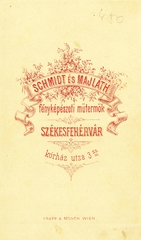 Magyarország, Székesfehérvár, Kórház utca 3., Schmidt és Majláth fényképészeti műterme., 1900, Székesfehérvár Városi Képtár, műterem, fényképész, hátlap, Fortepan #85867