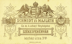 Magyarország, Székesfehérvár, Kórház utca 3., Schmidt és Majláth fényképészek., 1900, Székesfehérvár Városi Képtár, műterem, fényképész, hátlap, Fortepan #85870