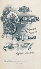 Magyarország, Székesfehérvár, Kossuth utca 9., Szigeti és Gonda fényképészeti és festészeti műintézete., 1908, Székesfehérvár Városi Képtár, műterem, fényképész, hátlap, Fortepan #85873