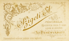 Magyarország, Székesfehérvár, Kaszárnya utca 5., Szigeti I. fényírdája., 1908, Székesfehérvár Városi Képtár, műterem, fényképész, hátlap, Fortepan #85875