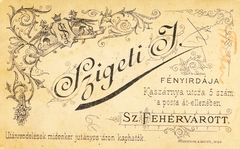 Magyarország, Székesfehérvár, Kaszárnya utca 5., Szigeti I. fényírdája., 1900, Székesfehérvár Városi Képtár, műterem, fényképész, hátlap, Fortepan #85877