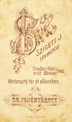 Magyarország, Székesfehérvár, Stadler -féle ház, Szigeti J. fényképész., 1900, Székesfehérvár Városi Képtár, műterem, fényképész, hátlap, Fortepan #85881