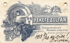 Magyarország, Székesfehérvár, Bognár utca 2., Fekete Zoltán fényképészeti és festészeti műterme., 1913, Székesfehérvár Városi Képtár, műterem, fényképész, hátlap, Fortepan #85883