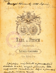 Magyarország, Székesfehérvár, Várkörút 2. Elbi és Pitsch fényképészek., 1900, Székesfehérvár Városi Képtár, műterem, fényképész, hátlap, Fortepan #85890