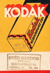 Magyarország, Székesfehérvár, Nádor utca 27, Svéd Sándor drogériája., 1935, Székesfehérvár Városi Képtár, műterem, fényképész, hátlap, Fortepan #85908