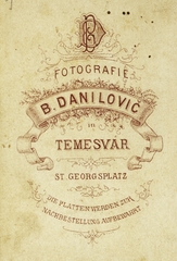 Románia,Erdély, Temesvár, St. Georgsplatz, B. Danilovic fényképész., 1900, Veszprém Megyei Levéltár/Nemere Péter, műterem, fényképész, hátlap, Fortepan #85960