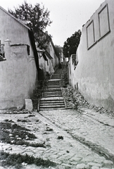 Hungary, Tabán, Budapest I., Kőműves lépcső., 1912, Schmidt Albin, street view, stairs, cobblestones, Budapest, street lamp, dead window, Fortepan #86025