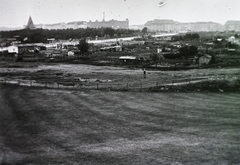 Németország, Berlin, látkép a Schillerparktól észak felé, középen a Barfusstrasse, háttérben a Holländerstrasse - Baseler Strasse sarkán álló épületek., 1914, Schmidt Albin, kerítés, Fortepan #86162