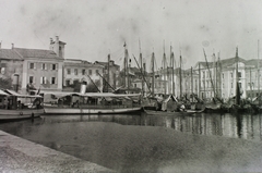 Italy, Grado, kikötő., 1910, Schmidt Albin, sailboat, port, steamboat, Fortepan #86233