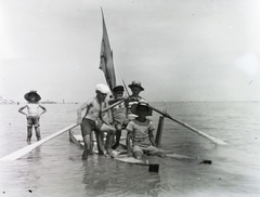 1910, Schmidt Albin, tableau, boat, paddle, catamaran, akimbo, Fortepan #86297