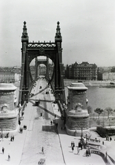 Hungary, Budapest V.,Budapest I., Erzsébet híd a Gellérthegyről nézve., 1907, Schmidt Albin, bridge, Danube, eclectic architecture, Budapest, suspension bridge, Antal Kherndl-design, Aurél Czekelius-design, Fortepan #86306