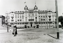 Italy, Rimini, Grand Hotel., 1910, Schmidt Albin, flag, label, square, hotel, pylon, architectural ornament, lamp post, Fortepan #86320