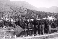 Romania,Transylvania, Băile Tusnad, Csukás-tó., 1908, Magyar Földrajzi Múzeum / Erdélyi Mór cége, landscape, lake, pine forest, Fortepan #86409