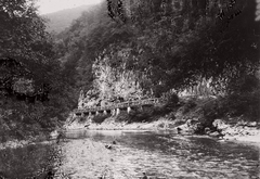 Romania,Transylvania, Băile Herculane, 1908, Magyar Földrajzi Múzeum / Erdélyi Mór cége, river, Fortepan #86436