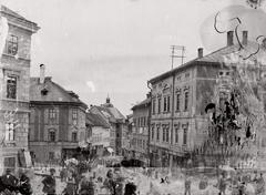 Szlovákia, Selmecbánya, Kossuth Lajos tér (Radničné námestie), szemben a Deák Ferenc utca (ulica Andreja Kmeťa). A kép bal szélén a Fritz-ház sarka látszik., 1906, Magyar Földrajzi Múzeum / Erdélyi Mór cége, sérült kép, Fortepan #86447