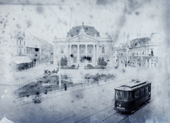 Románia,Erdély, Nagyvárad, Bémer tér (Piata Regele Ferdinand I), Szigligeti színház., 1910, Magyar Földrajzi Múzeum / Erdélyi Mór cége, színház, villamos, Fellner és Helmer-terv, timpanon, Fortepan #86449