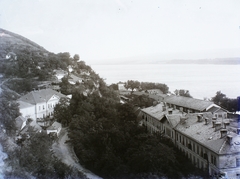 Romania,Transylvania, Baziaş, Duna-part, vasútállomás az áruraktárakkal., 1908, Magyar Földrajzi Múzeum / Erdélyi Mór cége, port, train station, Danube, Fortepan #86462