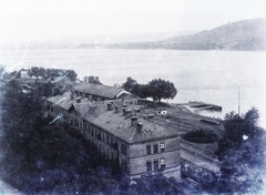 Romania,Transylvania, Baziaş, Duna-part, kikötő és a vasútállomás az áruraktárakkal., 1908, Magyar Földrajzi Múzeum / Erdélyi Mór cége, port, train station, Danube, Fortepan #86463