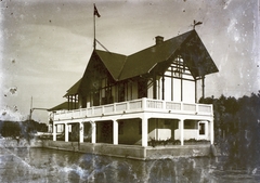 Hungary, Balatonfüred, Királyi Magyar Yacht Club., 1930, Magyar Földrajzi Múzeum / Erdélyi Mór cége, flag, boat, crest, weathervane, Fortepan #86490