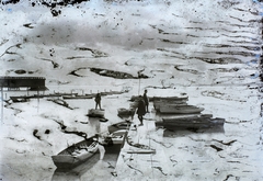 Hungary,Lake Balaton, Keszthely, csónakkikötő, balra a fürdőház., 1908, Magyar Földrajzi Múzeum / Erdélyi Mór cége, boat, port, Fortepan #86557