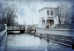 Slovakia, Prešov, korcsolyázó pavilon a Tarca folyó mellett., 1912, Magyar Földrajzi Múzeum / Erdélyi Mór cége, bridge, river, Fortepan #86613