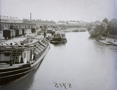 Hungary, Győr, GySEV Rába parti rakodó., 1903, Magyar Földrajzi Múzeum / Erdélyi Mór cége, ship, shore, coach, Fortepan #86785