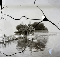 Magyarország,Balaton, Keszthely, Szigetfürdő / Sziget-strand., 1908, Magyar Földrajzi Múzeum / Erdélyi Mór cége, móló, sérült kép, Fortepan #86794