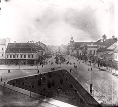 Románia,Erdély, Kolozsvár, Mátyás király tér, jobbra a Deák Ferenc utca., 1915, Magyar Földrajzi Múzeum / Erdélyi Mór cége, templom, utcakép, Fortepan #86900