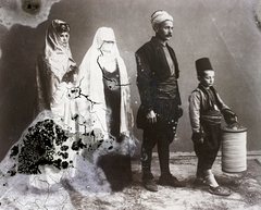 1902, Magyar Földrajzi Múzeum / Erdélyi Mór cége, népviselet, turbán, fez, bocskor, sérült kép, burka, Fortepan #86965