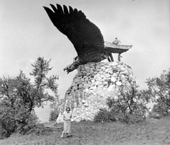 Magyarország, Tatabánya, Kő-hegy, Turul-emlékmű (Donáth Gyula, 1907.)., 1958, Gyöngyi, Turul-szobor, Fortepan #8700