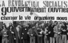 France, Paris, 1971, Urbán Tamás, strike, banner, Fortepan #87467