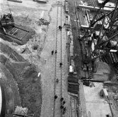 Hungary, Százhalombatta, a Dunamenti Erőmű építkezése., 1971, Urbán Tamás, construction, bird's eye view, Fortepan #87553