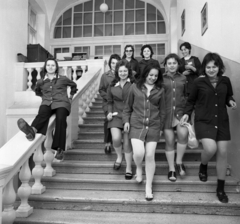 Hungary, 1972, Urbán Tamás, railing, balustrade, sliding down banister, stairs, school uniform, Fortepan #87633