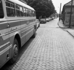 Hungary, Ráckeve, Kossuth Lajos utca, jobbra a Sas köz torkolata., 1972, Urbán Tamás, bus, Hungarian brand, Ikarus-brand, Volán organisation, Fortepan #87701