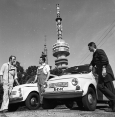 Hungary, Pécs, TV adótorony a Misina tetőn. Az előtérben az Autóklub segélykocsijai., 1972, Urbán Tamás, Steyr-brand, TV tower, automobile, number plate, Hungarian Automobile Club, untitled, road assistance, István Vízvárdy-design, Gusztáv Söpkéz-design, József Thoma-design, Fortepan #87705