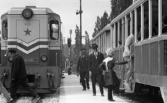 Hungary, Budapest II., Gyermekvasút (Úttörővasút), Szépjuhászné (Ságvári liget) állomás., 1973, Urbán Tamás, Children's railway, Budapest, rail signal, diesel locomotive, Fortepan #88068