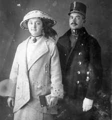 1920, Fortepan, fashion, hat, uniform, man and woman, double portrait, Fortepan #8808