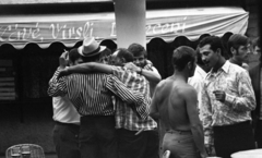 Hungary, 1973, Urbán Tamás, men, half-naked, partying, arms around shoulders, Fortepan #88100