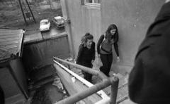 Hungary, Miskolc, DVTK-stadion, Rockfesztivál., 1973, Urbán Tamás, stairs, necklace, stadium, jewelry, slate roof, transformer, belt, rock festival, trash, plastic, Fortepan #88123